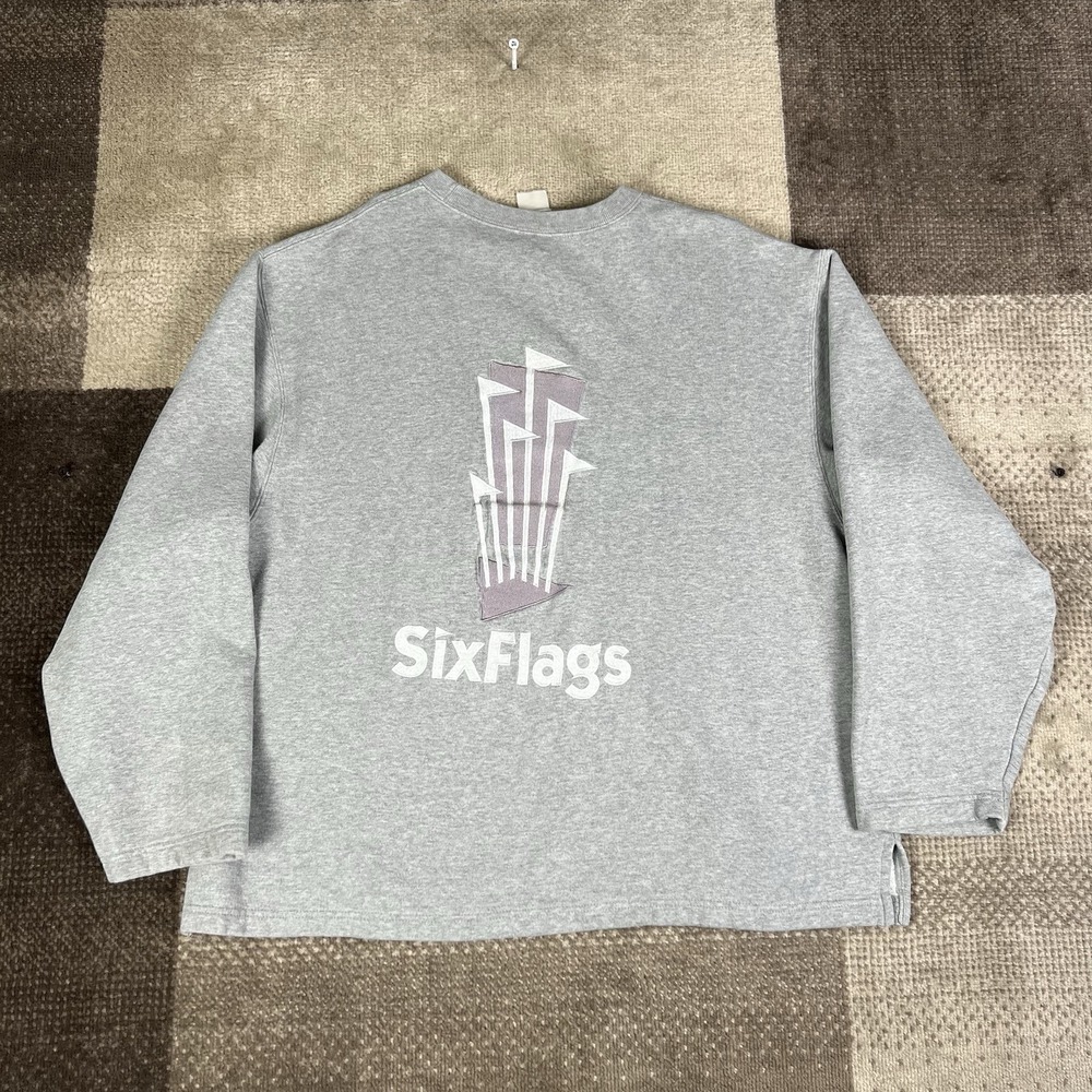 Vintage Six Flags‎ Embroidered Sweatshirt Mens Size XL Gray Boxy